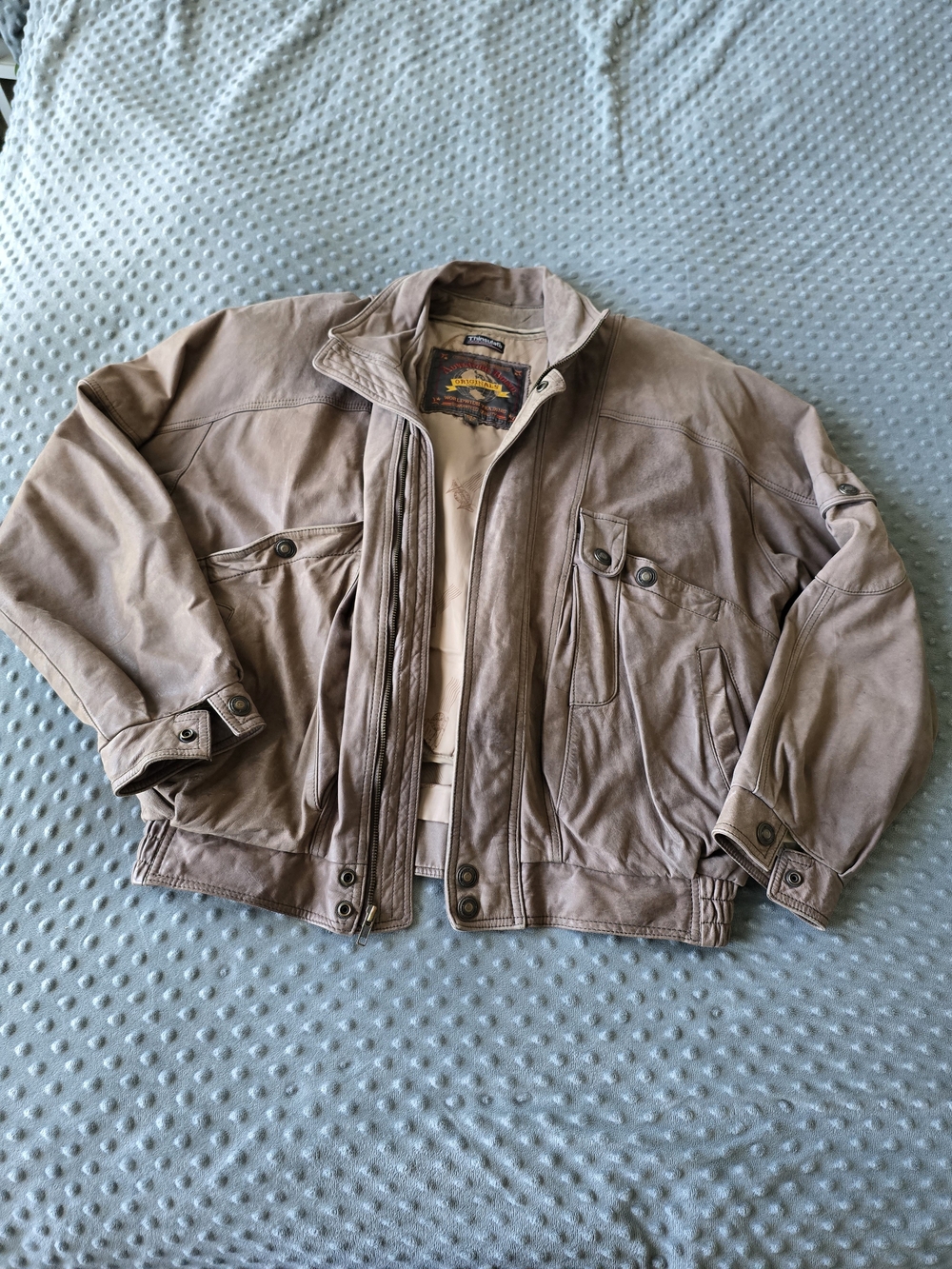 VTG Adventure Bound Originals Leather Bomber Jacket – Taupe – Thinsulate Sz L